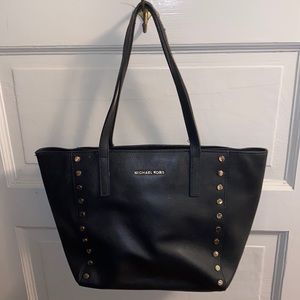 Black Leather Gold Studded Michael Kors Medium Tote